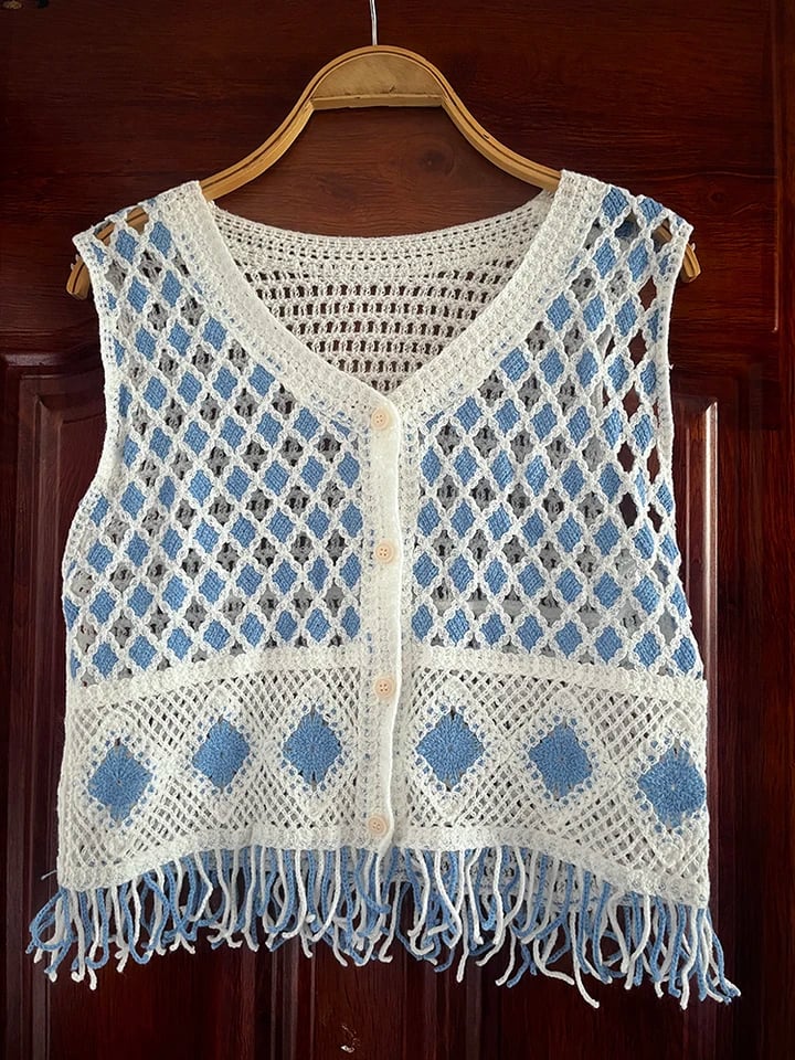 Háčkovaná vesta dámská krajková boho styl letní outfit plážové oblečení crop top