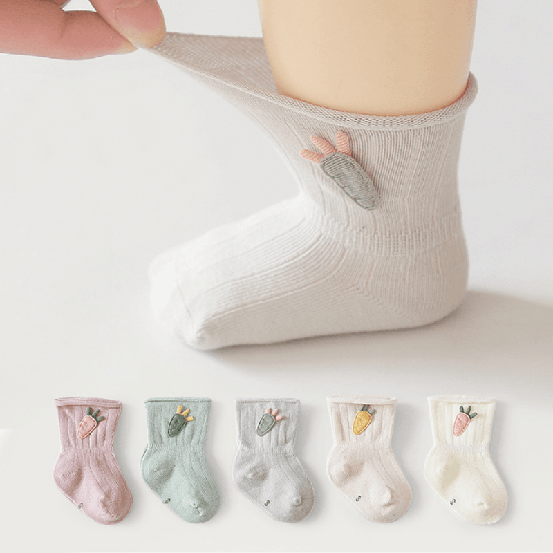 Roztomilé dětské ponožky se vzorem mrkve pro kojence - sada 3 párů, unisex, měkká bavlna
