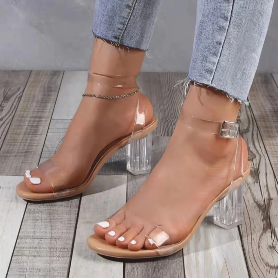 Dámské PVC želé sandály s průhlednými masivními podpatky letní styl