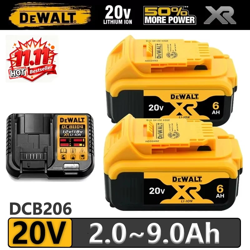 Originální sada baterie a nabíječky DeWalt 20V MAX 6Ah, DCB206 pro aku vrtačku/šroubovák DeWalt 20V, rázový utahovák a pracovní světlo.