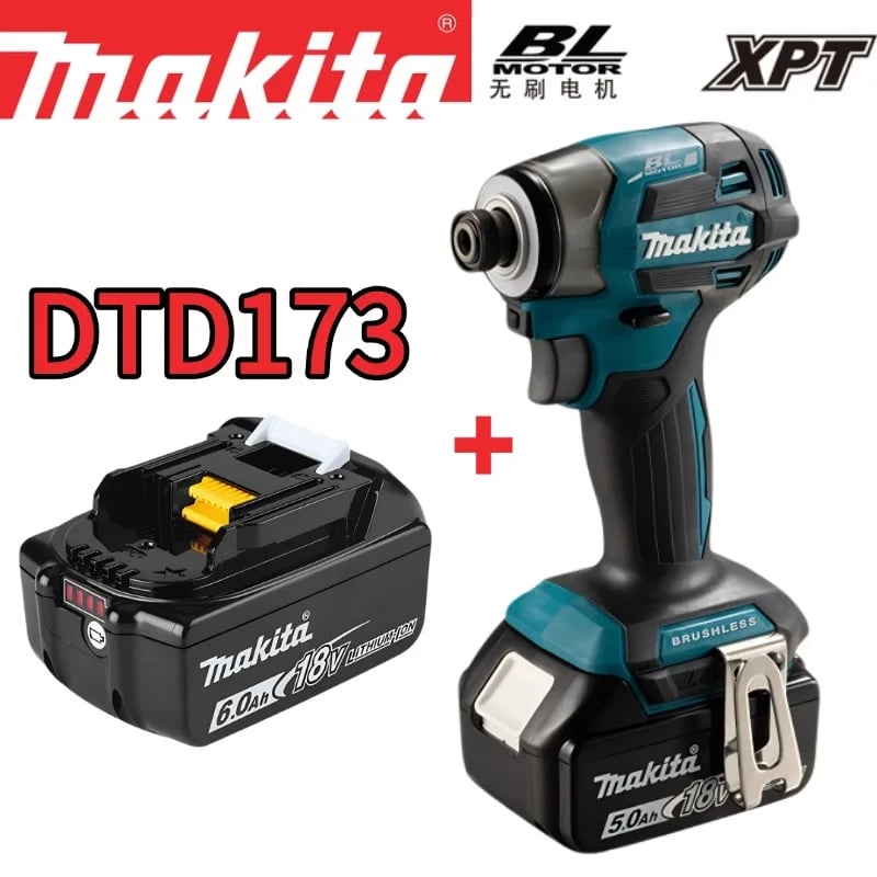 Makita DTD173 18V Akumulátorový rázový utahovák LXT BL Bezuhlíkový motor Elektrická vrtačka Dřevo/Šroubování/T-režim 180 N·M Akumulátorové elektrické nářadí