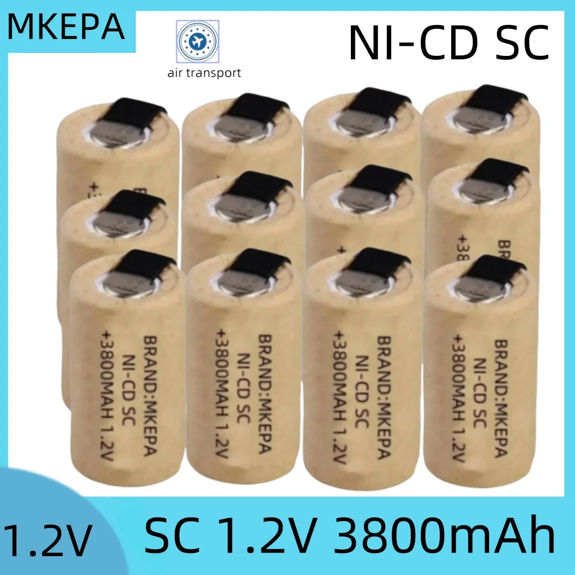 Baterie pro elektrické šroubováky SC 1,2V 3800mAh Sub C Ni-Cd dobíjecí baterie s jazýčkem NiCd SUBC články pro elektrické nářadí.
