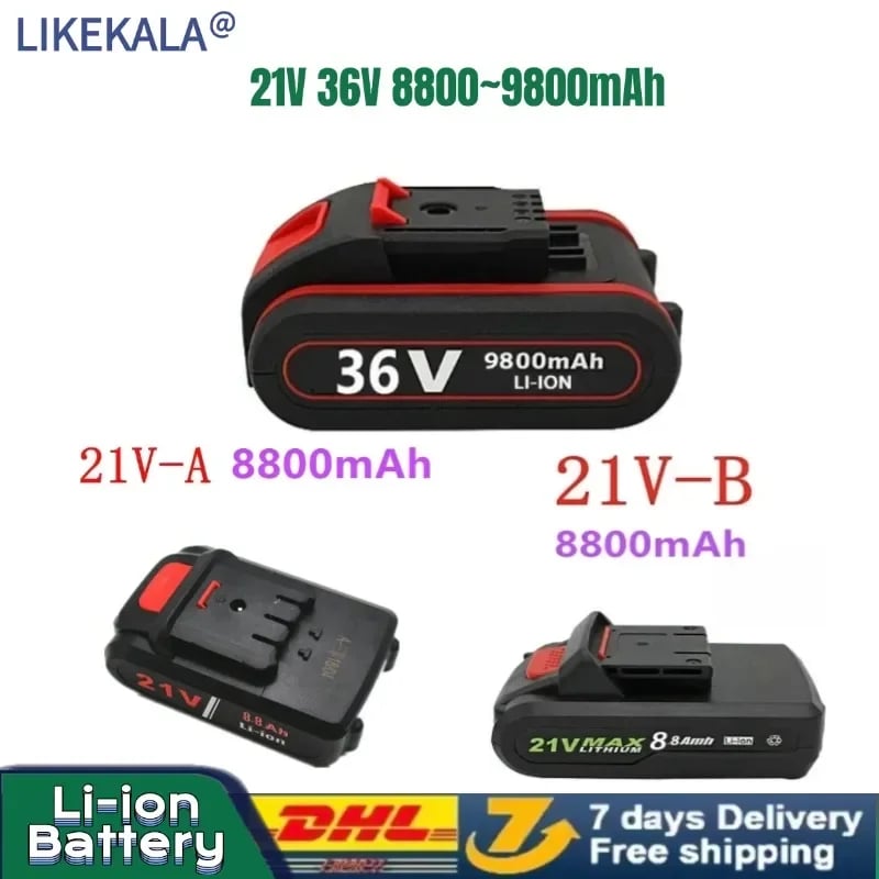 Likekala Nový 21V 36V 9800mah Elektrický nástroj Obecný dobíjecí lithiový akumulátor Elektrický šroubovák Elektrická vrtačka Li-ion baterie