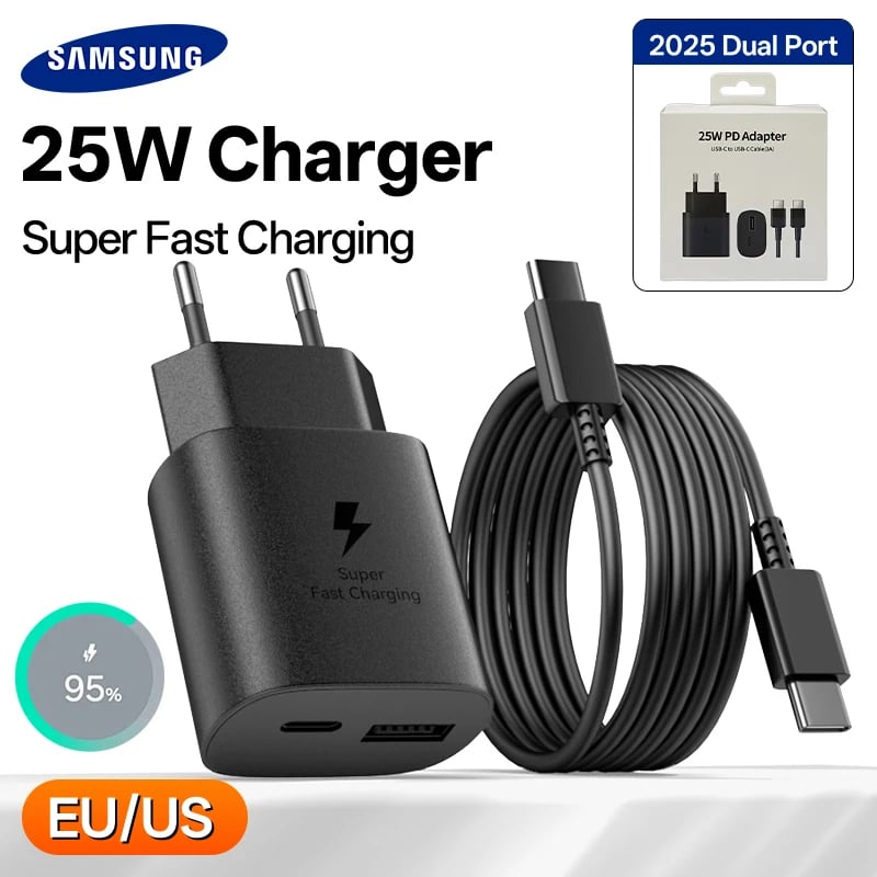 Originální nabíječka Samsung 25W s rychlým nabíjením typu C pro Galaxy S25 S24 S23 S20 S21 S22 Plus A17 A54 A34 Z Flip Fold 7 5 6