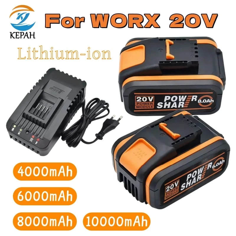 Pro Worx 20V 4.0/6.0/8.0/10.0Ah dobíjecí Li-ion baterie WA3551 WA3551.1 WA3553 WA3641 WX373 WX390 elektrické nářadí s nabíječkou