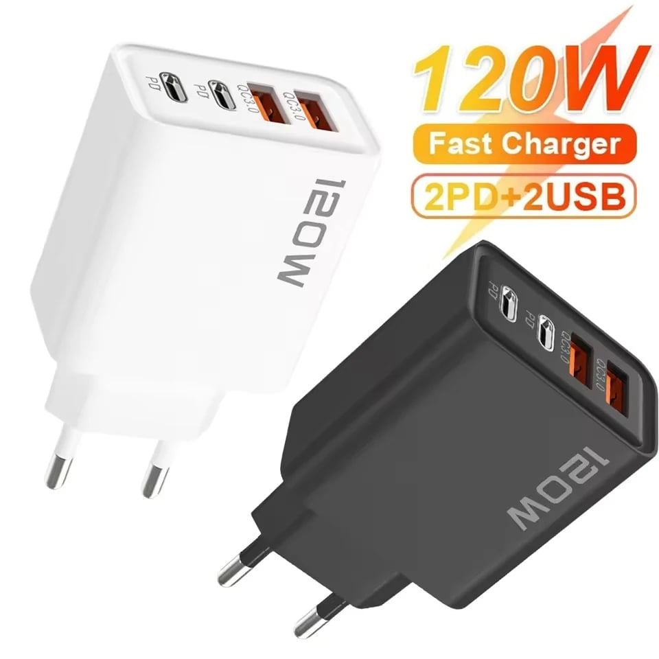 120W 4portová USB Type-C PD rychlonabíječka rychlé nabíjení vysokorychlostní nabíječka mobilního telefonu nástěnný adaptér pro iPhone 17 Samsung S24 Xiaomi