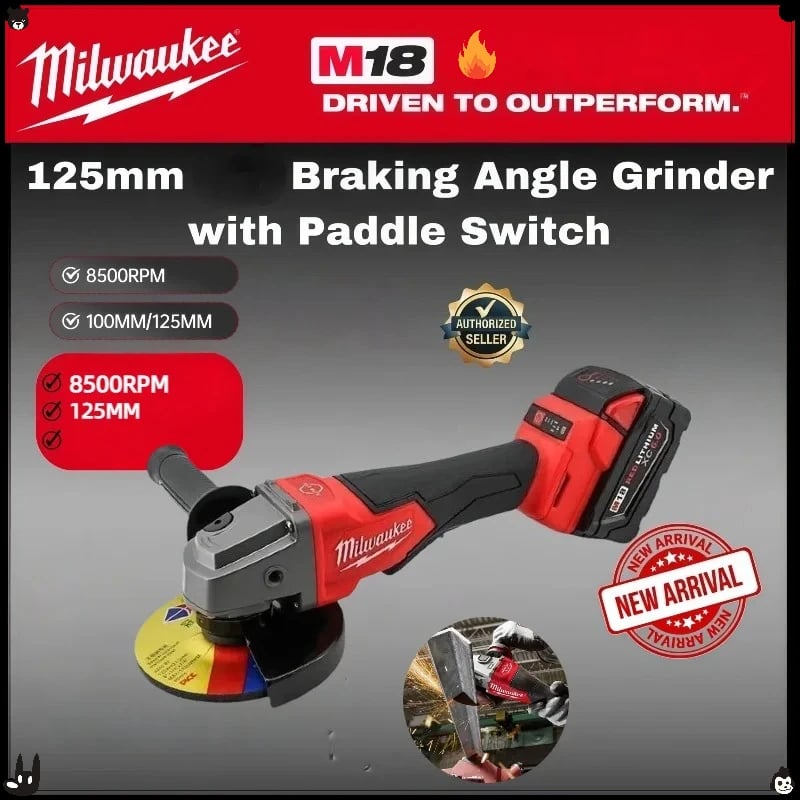Milwaukee 125mm brzdová bezkartáčová úhlová bruska M18 Akumulátorová ruční elektrická lešticí a řezací stroj Řezací elektrické nářadí