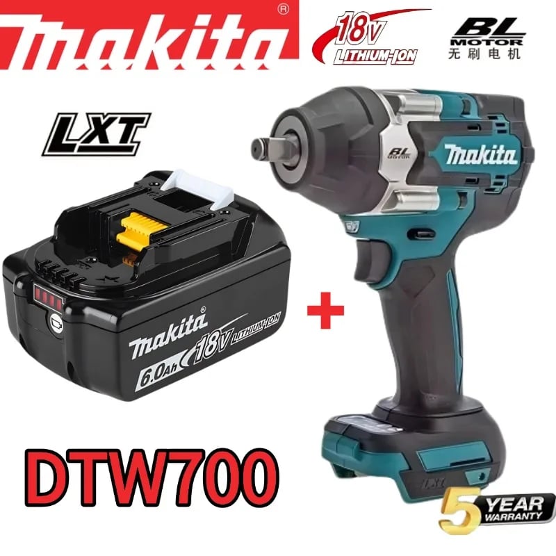 Akumulátorový rázový utahovák Makita DTW700, bezkartáčový motor 18 V, 1000 Nm, proměnná rychlost, vysoká účinnost, odolné automatické zastavení