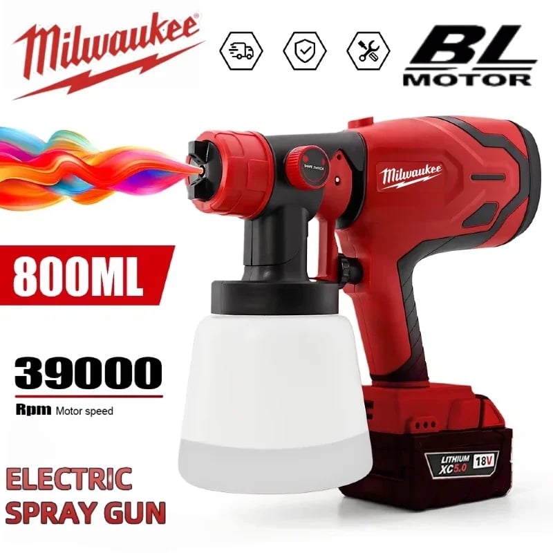Stříkací pistole Milwaukee 800ml nádrž 600W a bezkartáčový motor 39000 ot./min., auto, nábytek, stěna, auto, postřikovač pro 18V baterii