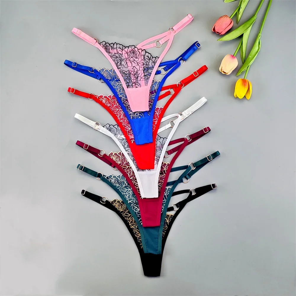 3dílné sexy nastavitelné krajkové kalhotky s T-backem, průsvitné duté tanga ve tvaru V pro ženy, přiléhavé outfity a zvláštní příležitosti