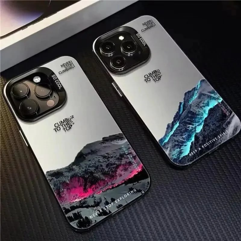 Pouzdro na telefon pro iPhone 16 15 14 Plus 13 12 11 Pro MAX 16E Sněhová horská krajina Západ slunce Pokovení Matný pevný zadní kryt pro iPhone 16 15 14 Plus