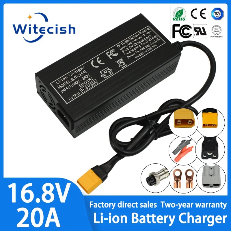 Nabíječka lithiových baterií 16,8 V 20 A pro 4S 14,8 V lithium-iontové baterie, rychlonabíječka s ventilátorem, hliníkové pouzdro 100-240 V XT60 XT90 GX16