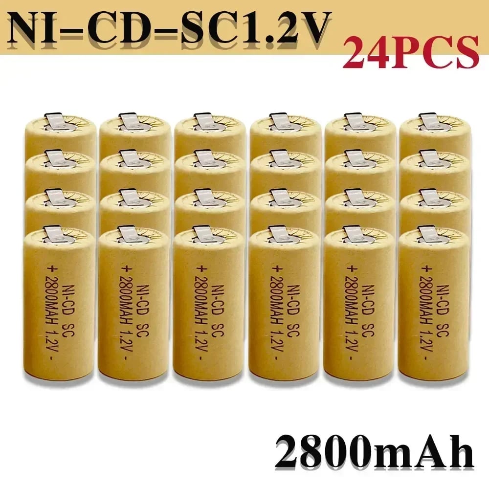 2-20 ks baterií SC pro elektrické šroubováky a vrtačky 1,2 V 2200 mAh / 2800 mAh SubC Ni-Cd dobíjecí baterie