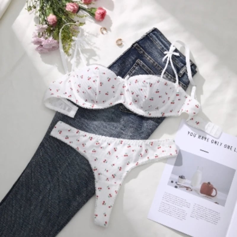 2dílné dámské podprsenky, jednobarevné květinové fragmenty, spodní prádlo pro ženy, sexy tisk, prodyšné, pohodlné, intimní spodní prádlo
