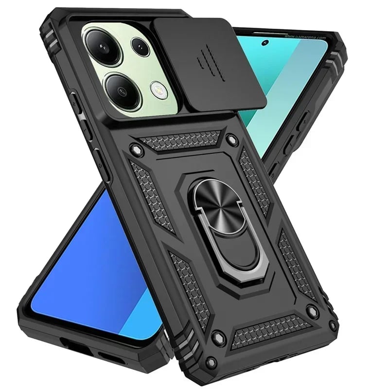 Nárazuvzdorné brnění pro Xiaomi Redmi Note 13 12 Pro 5G 4G 13C POCO C65 X6 M6 Pro X5 M5 Pro posuvný kryt objektivu s ochranným kroužkem a stojanem