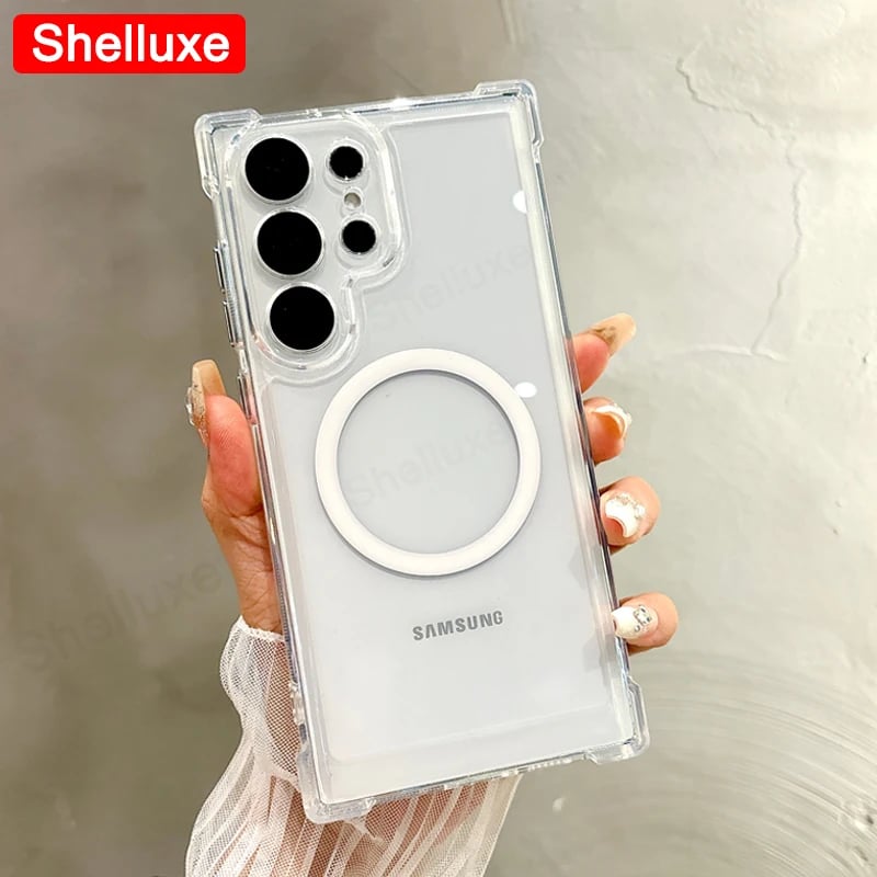 Transparent Armour Magnetic Case Shelluxe For Samsung Galaxy S25 Ultra S24 S23 S22 Plus Luxury Corners Protector Phone Cover