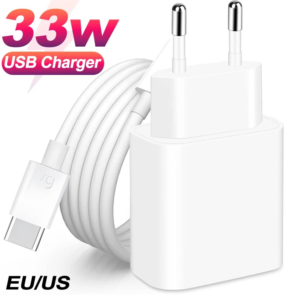 Rychlonabíjecí nabíječka do auta EU/USA 33W s USB-C a zástrčkou do zásuvky pro Samsung Xiaomi Redmi Huawei a další