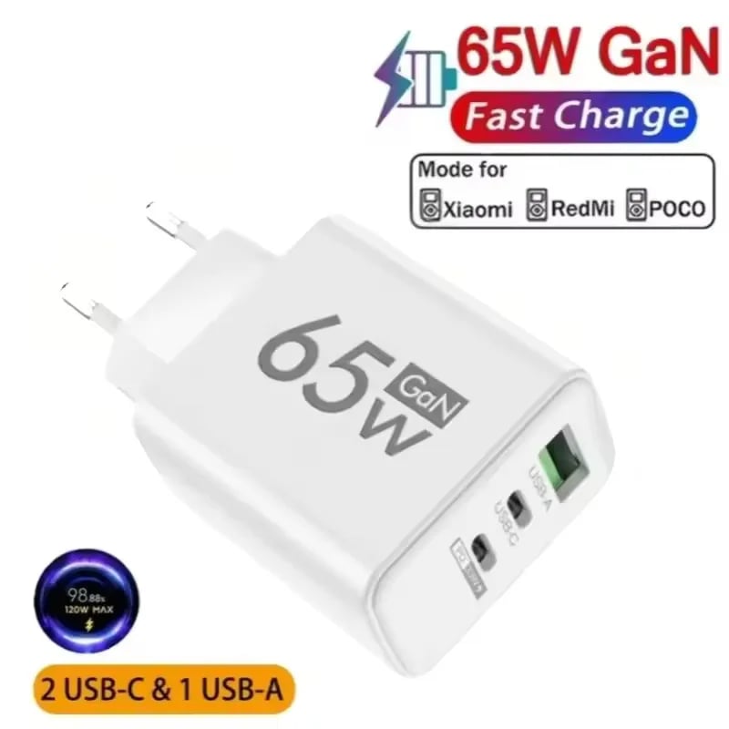 65W GaN rychlonabíječka PD 3.0 USB-C nástěnná nabíječka 3 porty QC 3.0 pro iPhone 15 16 Pro Samsung Xiaomi EU/US zástrčka mobilního telefonu adaptér