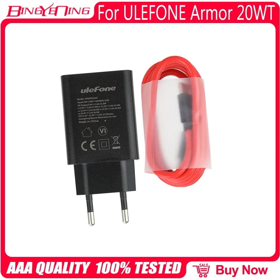 Nový USB napájecí adaptér nabíječka s EU zástrčkou, cestovní kabel typu C, datový kabel pro nabíjení pro Ulefone Armor 20WT, Armor 21, 22 Pad 2