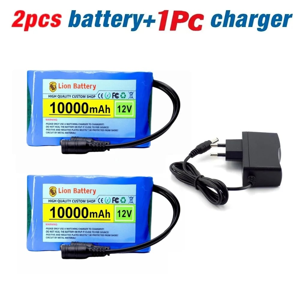 Originální nová přenosná 12V baterie, dobíjecí lithium-iontová baterie 10000mAh 18650, nabíječka DC 12,6V, zesilovač zvuku CCTV