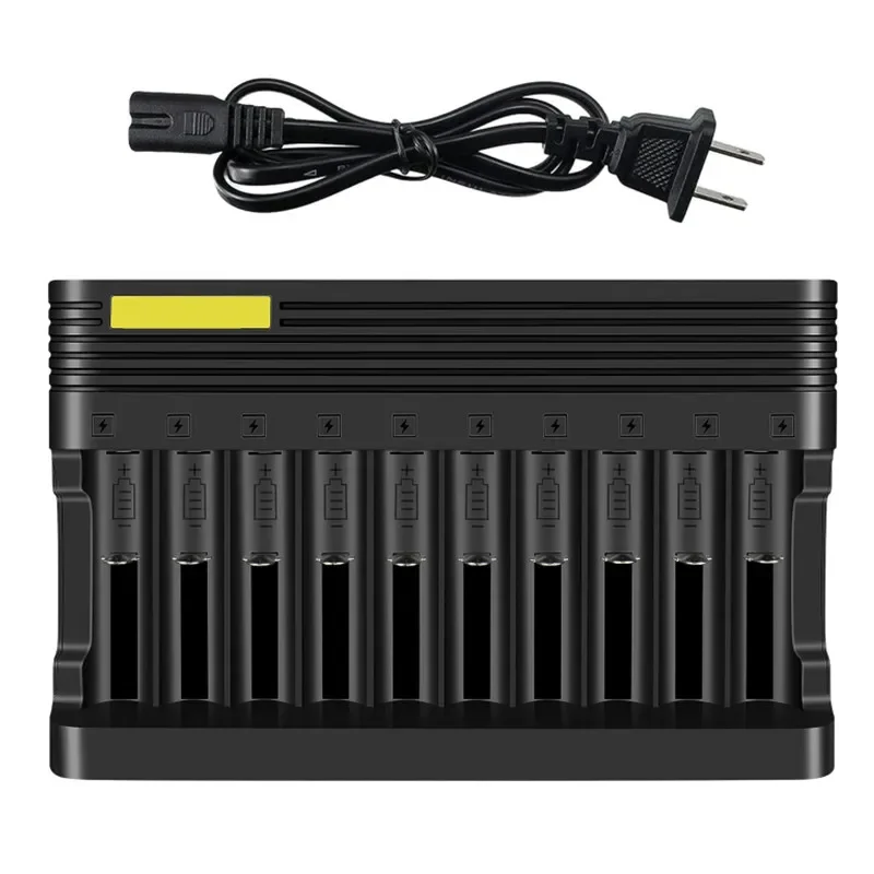 Nabíječka lithiových baterií 18650, 10 slotů, univerzální nabíječka pro lithium-iontové dobíjecí baterie 26650, 16340, 18500, 10440, 18350, 17670