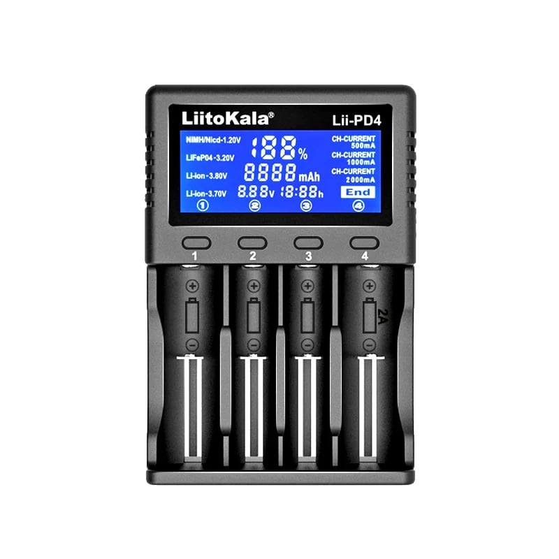 LiitoKala Lii-PD4/PD2 AC PD nabíječka s LCD rychlonabíjením, 4/2 pozice pro 21700/18650/AA/AAA baterie, vícenásobná ochrana, automatická detekce