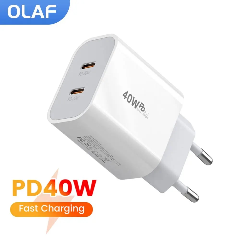 Nabíječka PD 40W typu C s duálním USB-C konektorem pro mobilní telefony, rychlonabíjecí adaptér pro iPhone, Xiaomi, Samsung, Huawei...