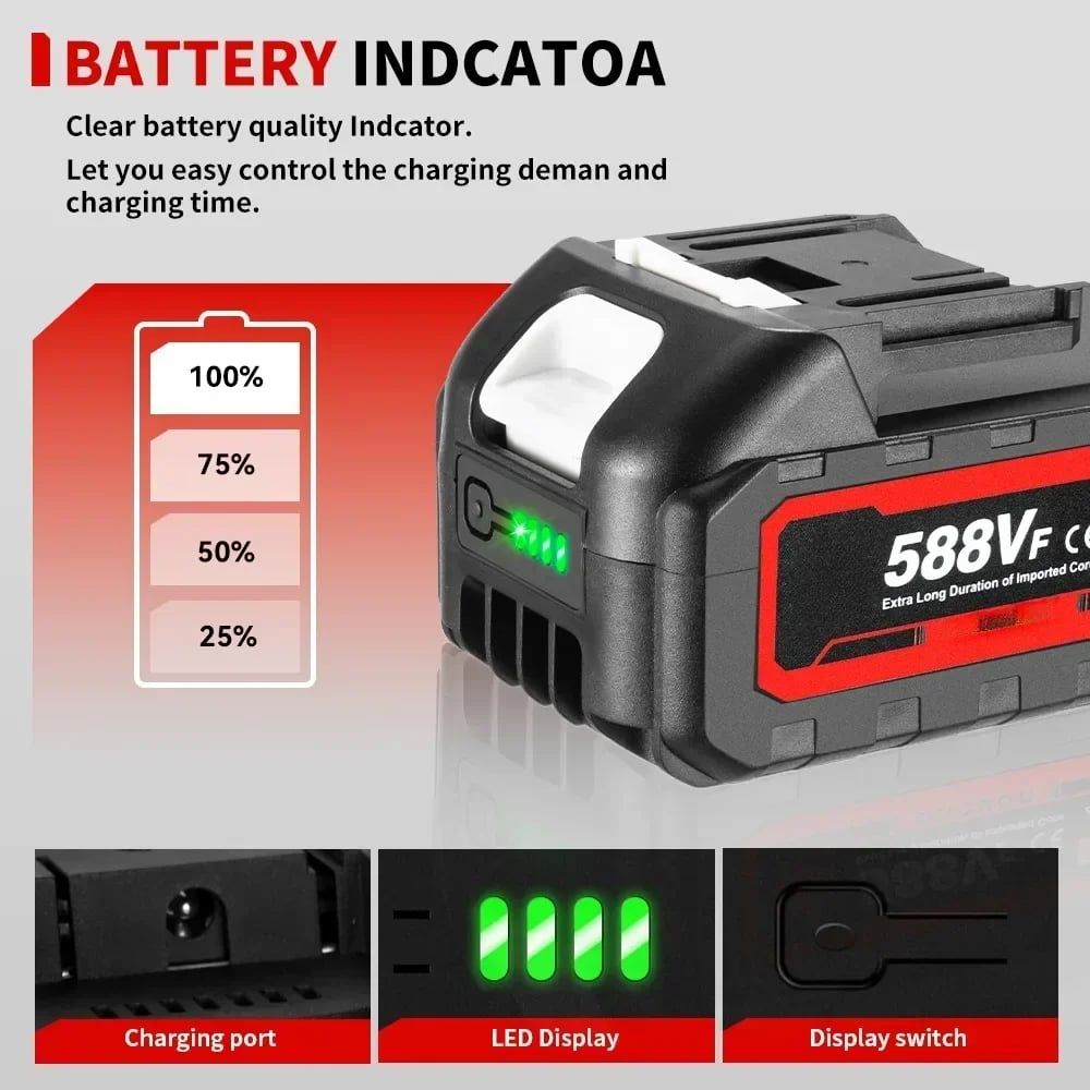 588VF Dobíjecí lithiová baterie 22900mAh s vysokou kapacitou, indikátor pro Makita 18V elektrický utahovák, vrtačku