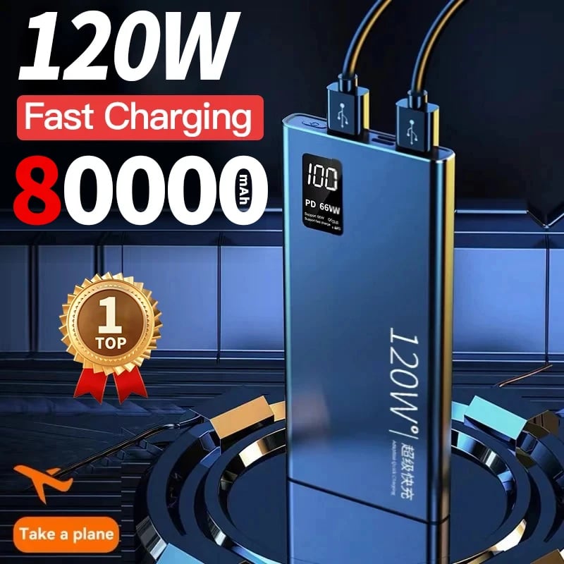 80000mAh powerbanka 120W super rychlé nabíjení 100% dostatečná kapacita přenosná nabíječka baterií digitální displej pro iPhone Xiaomi
