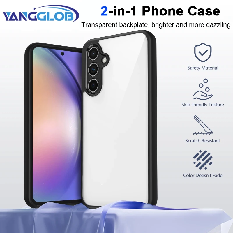 Simple transparent phone case made of acrylic TPU 2-in-1 anti drop phone protective case suitable for Samsung M55 M35 M15 M05