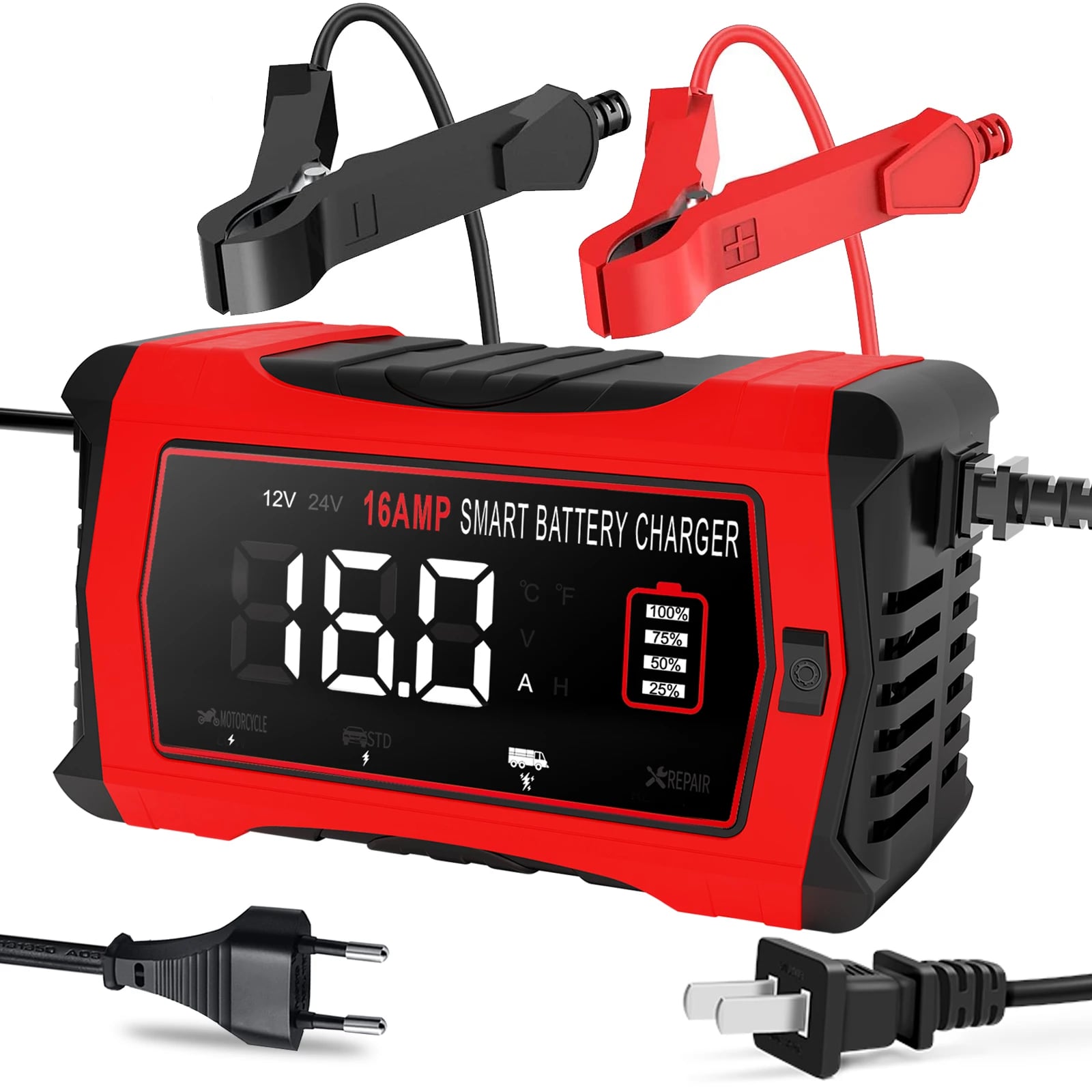 12V/16A 24V/10A nabíječka do auta pro lithiové LiFePO4 olověné baterie 6V 12V 24V AGM gelové RV SUV ATV inteligentní nabíječka a údržbář