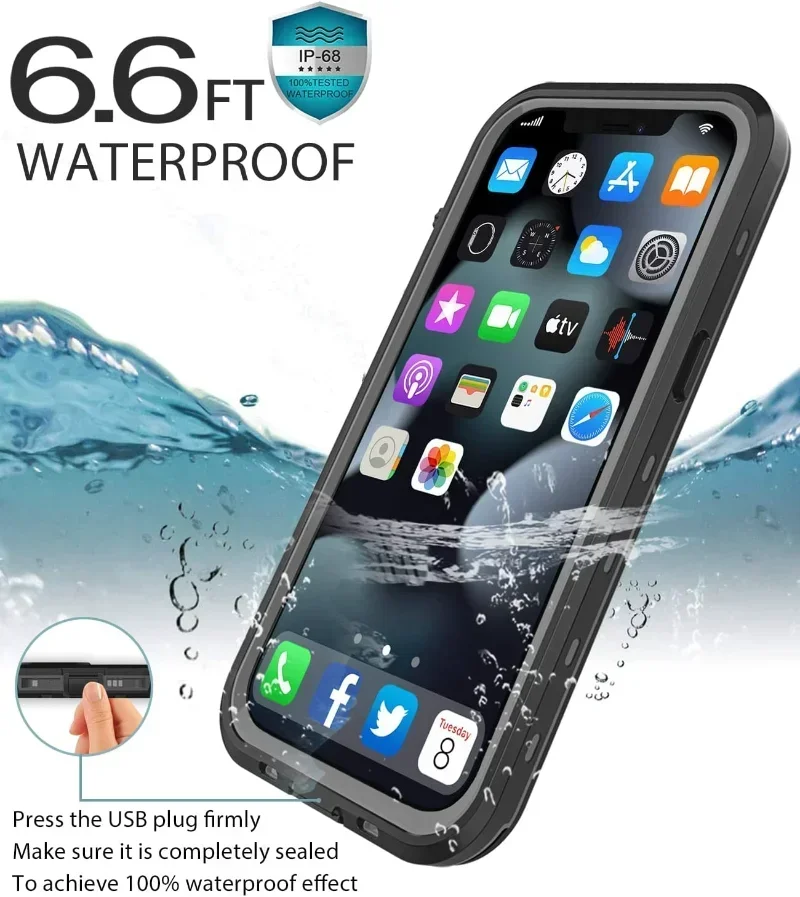 Plně uzavřený průhledný vodotěsný kryt IP68 pro iPhone 16 15 14 Plus 13 12 11 Pro Max Mini XS XR X nárazuvzdorný kryt s ochranou obrazovky