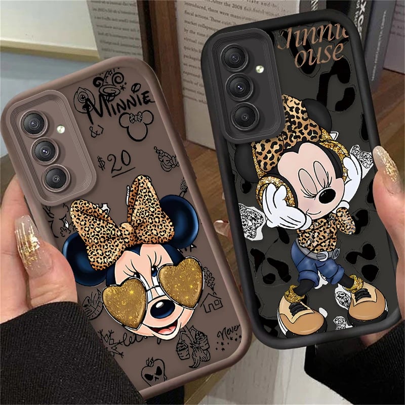 TPU Case For Samsung Galaxy A56 A36 A26 A16 A06 A15 A25 A35 A55 5G S25 S24 S23 Ultra S22 S21 Plus FE Leopard Print Minnie Disney