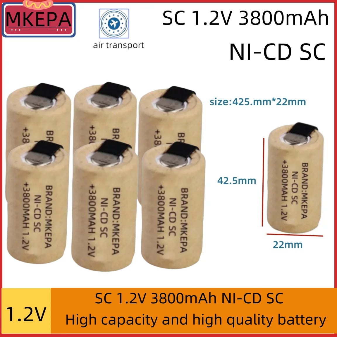 Baterie pro elektrické šroubováky SC 1,2V 3800mAh Sub C Ni-Cd dobíjecí baterie s jazýčkem NiCd SUBC články pro elektrické nářadí.