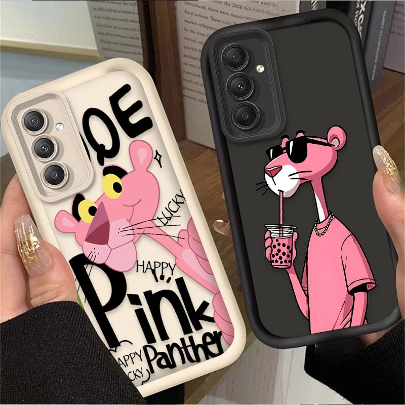 Cartoon Felidae Anima Pink Case For Samsung Galaxy S24 S25 S23 Ultra S22 S21 Plus FE A36 A56 A26 A16 A06 A15 A25 A35 A55 5G Etui
