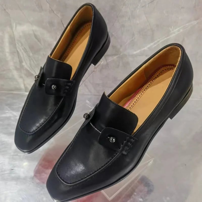 Pánské černé kožené mokasíny slip on formální a business obuv