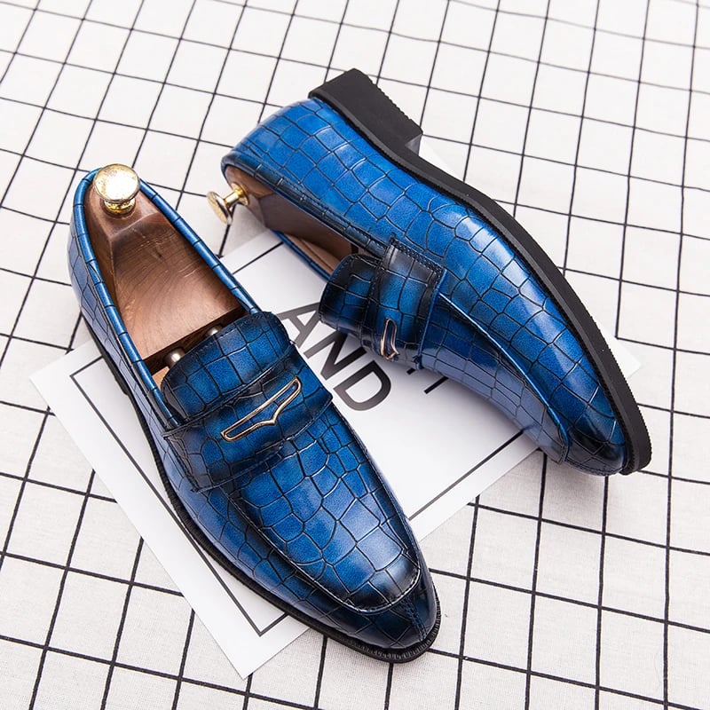 Pánské italské kožené penny loafers modré - formální svatební obuv 38-48
