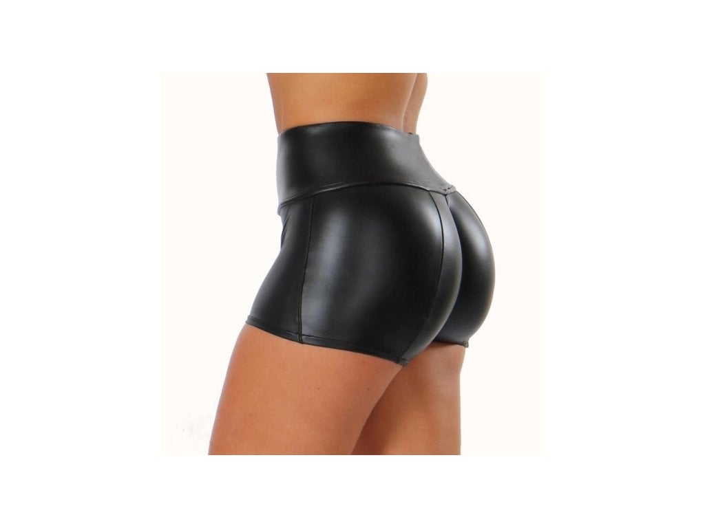 Dámské kožené sexy kraťásky, šortky černé