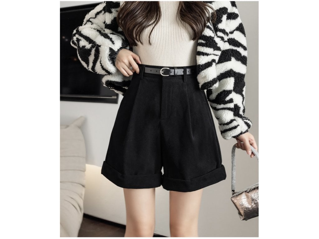 Manšestrové dámské cargo šortky černé