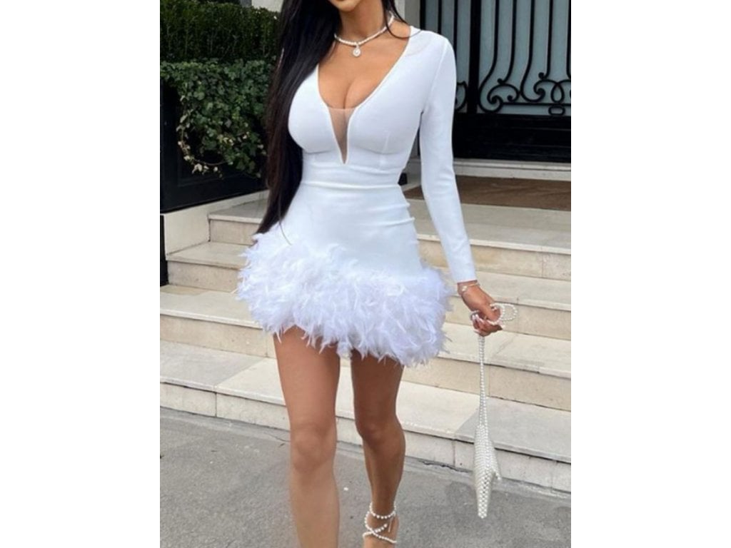 Mini šaty s hlubokým výstřihem do V bílé