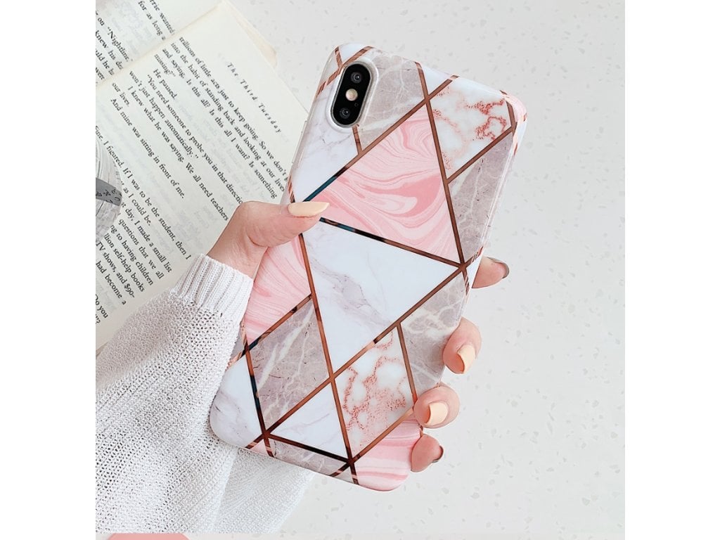 Geometrický Mramorový Kryt růžový pro iPhone 11 Pro Max XR XS Max 6 6S 7 8 Plus X