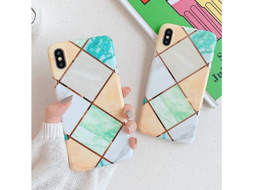 Geometrický Mramorový Kryt Zlatý pro iPhone 11 Pro Max XR XS Max 6 6S 7 8 Plus X