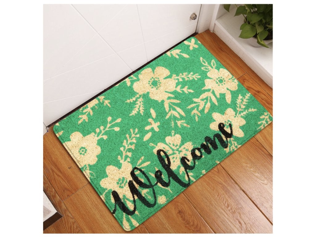 Rohožka Vstupní Vítejte Květiny zelená