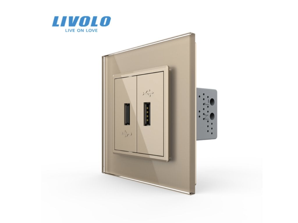 Dvoudílná USB zásuvka / nástěnná zásuvka zlatá