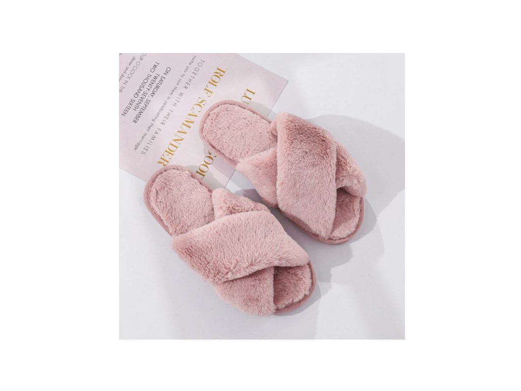 Zimní dámské pantofle z umělé kožešiny módní teplé boty