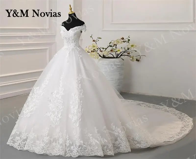 Svatební šaty Y&M Novias s odhalenými rameny, plus size, vestido de noiva, 2025, nové, vlečka nebo zem, velké, na míru, tylové, svatební