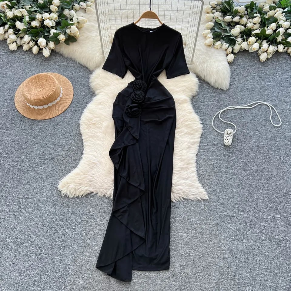 Sexy elegantní trojrozměrné štíhlé vintage korejská móda večerní párty šaty tužkové šaty slavnostní šaty