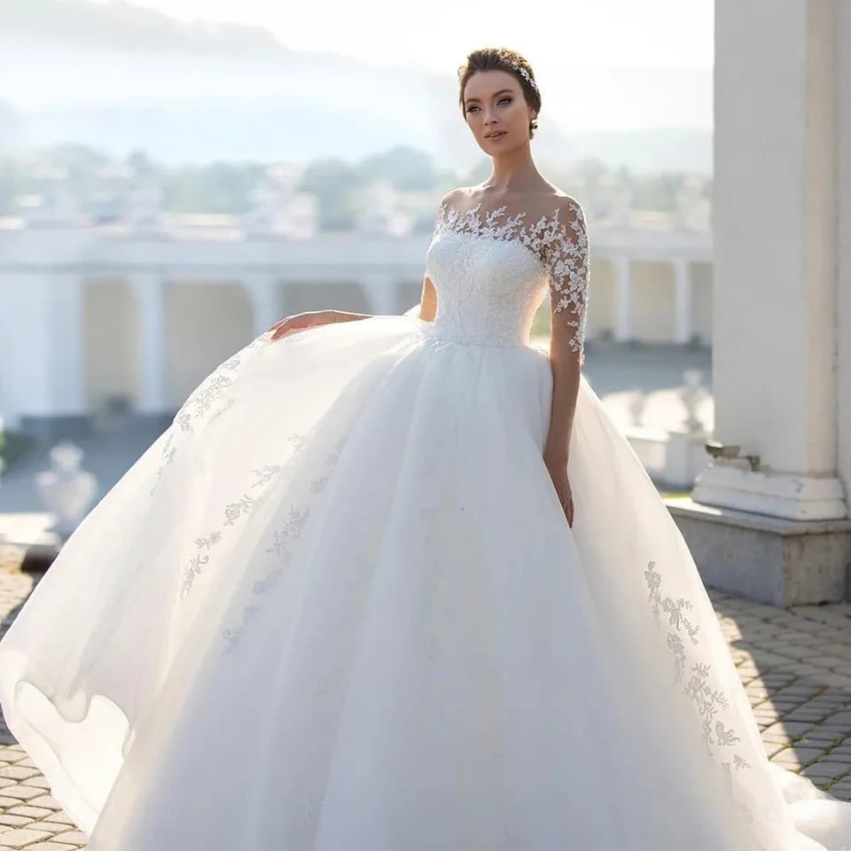 Svatební šaty s dlouhým rukávem a krajkovou aplikací, tylové šaty s krajkou a výstřihem do V, vintage styl, bez rukávů, bez rukávů, vestidos de novia