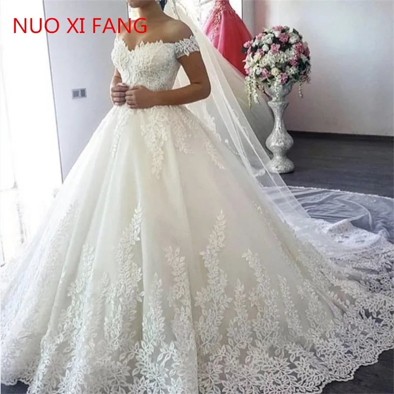 Přizpůsobené vintage svatební šaty s odhalenými rameny, princeznovské svatební šaty, plesové šaty, krajkové aplikace, svatební šaty, šaty pro nevěstu, vestido de noiva