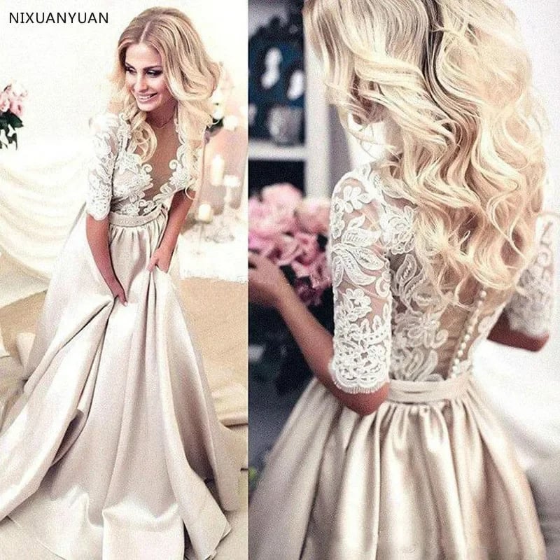 Svatební šaty s krajkovou aplikací, nový design, iluze na zádech, elegantní svatební šaty v bílém/slonovinovém odstínu, na míru